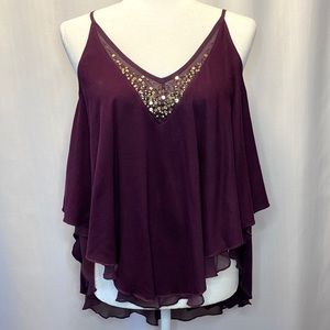 Express Purple High-Low Top w Gold Sequin Detail